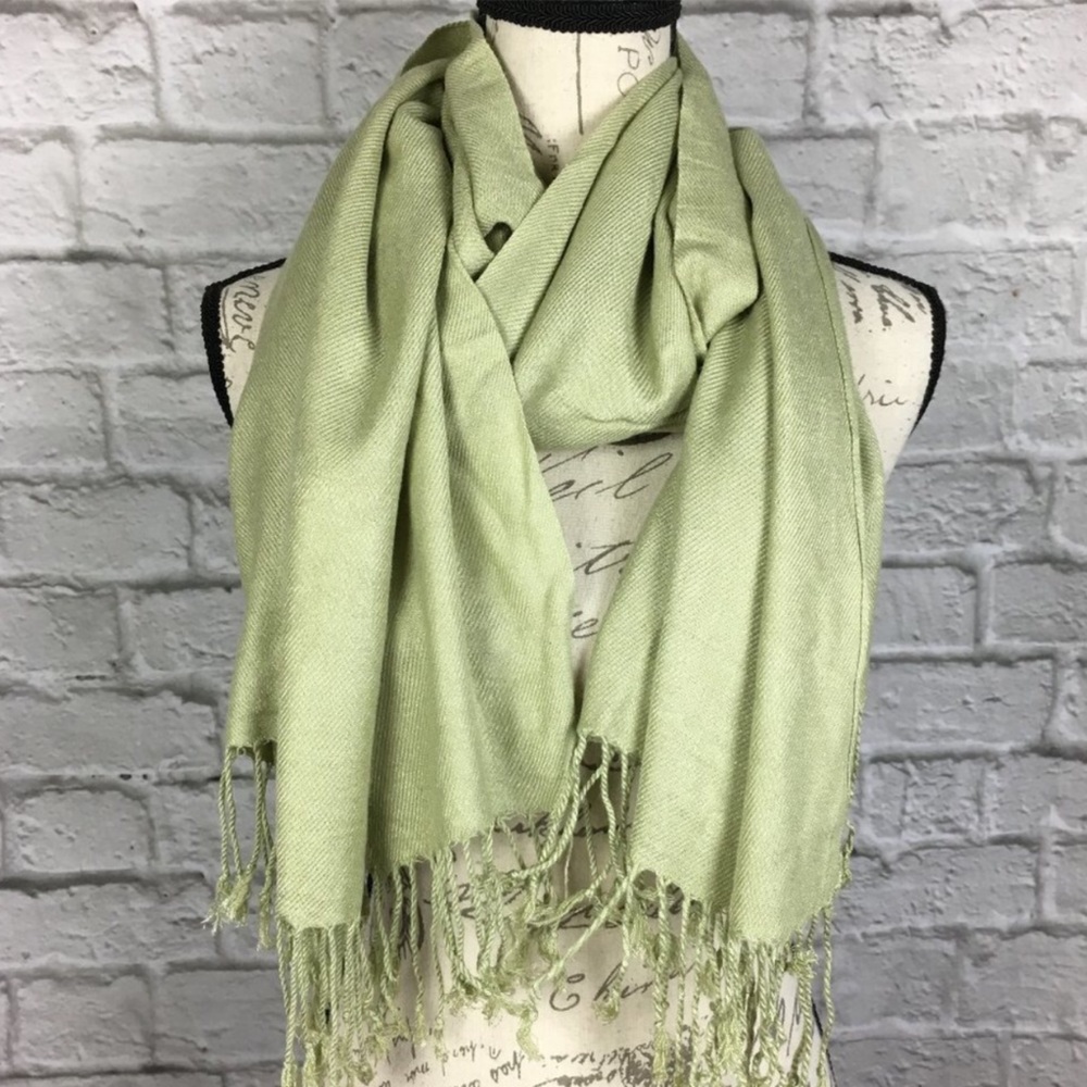 Pashmina Sage Green Scarf with Fringe